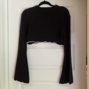 Cropped knit sweater with bell sleeve